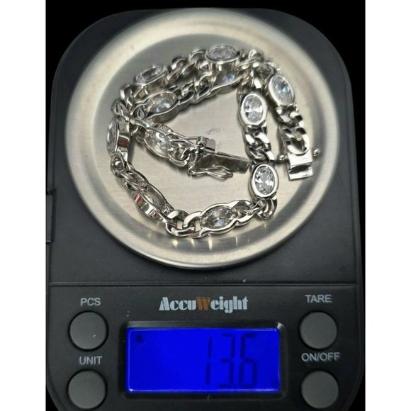 New Tocara Sterling Silver Bracelet Oval DiAmi Crystals Sparkle Curb Link 7.75" - Picture 11 of 12